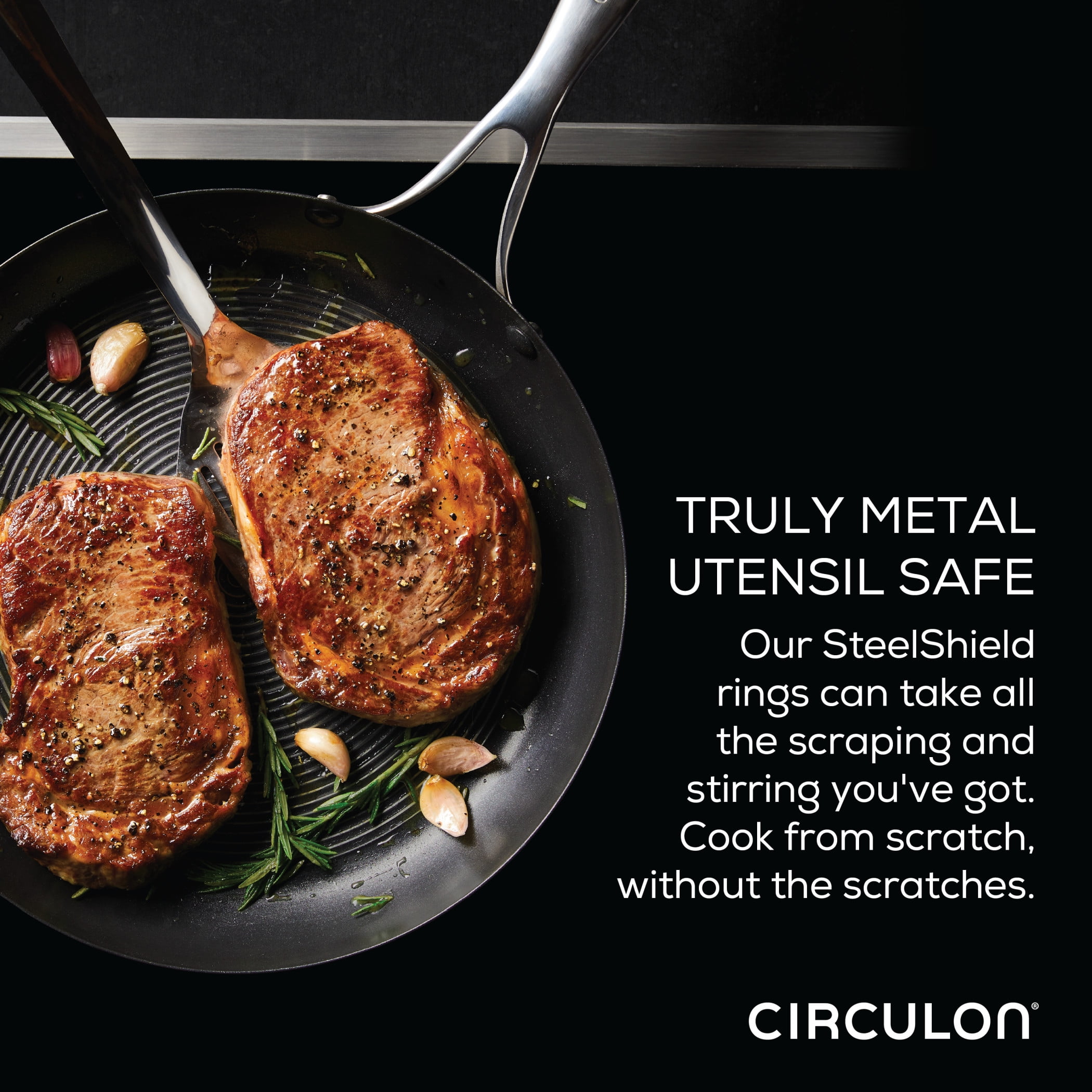 Circulon 12 Stainless Steel Frying Pan with Lid and SteelShield Hybrid  Stainless and Nonstick Technology, Silver 
