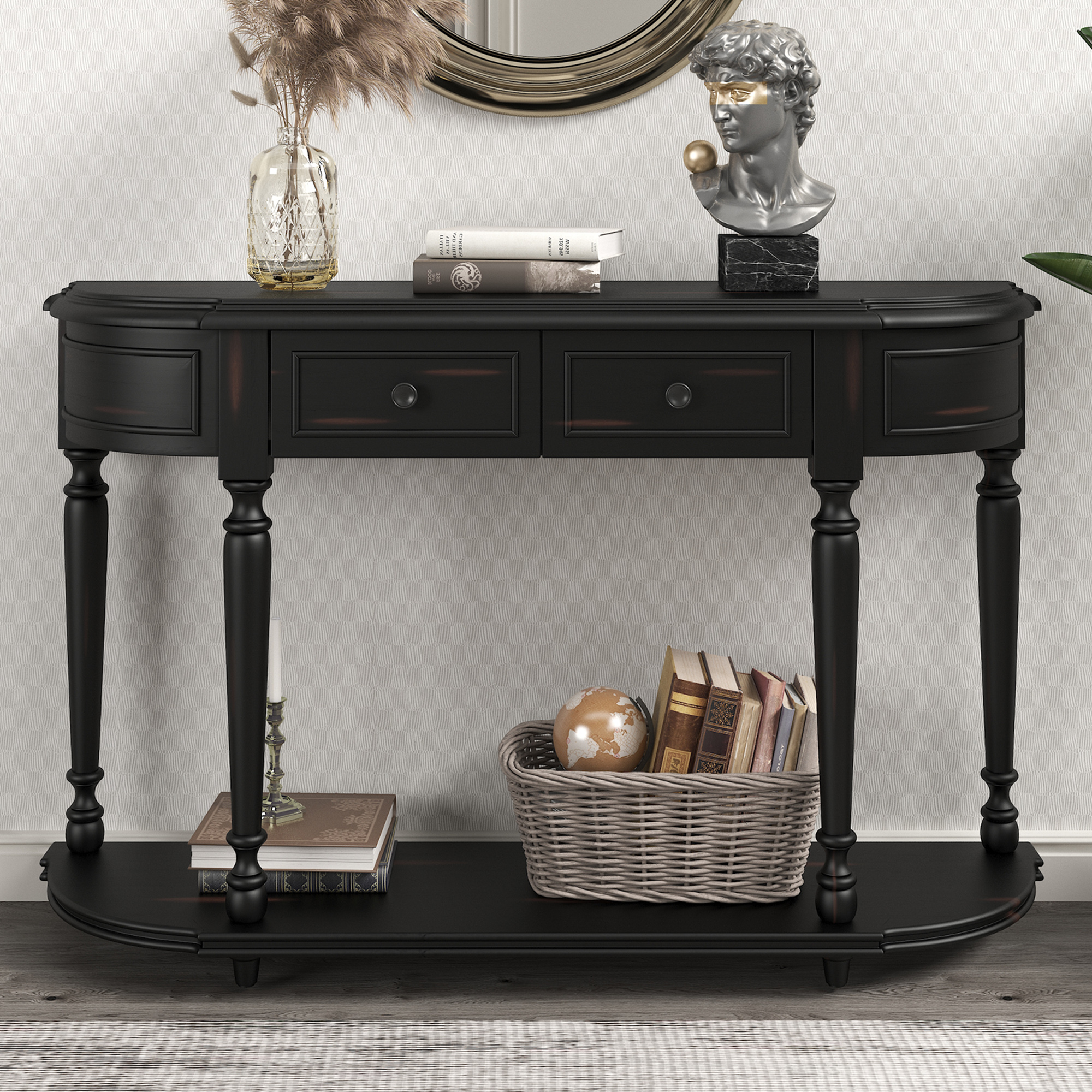 UWRNite Retro Circular Curved Entryway Table, Solid Wood Console Table