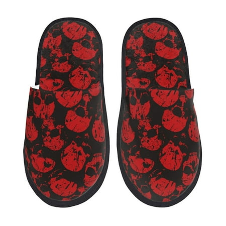 Balery Red Skulls Slient Indoor Furry Fleece Comfort House Shoes Soft Non-Slip Home Shoes Cotton slippers House Slippers-- Large