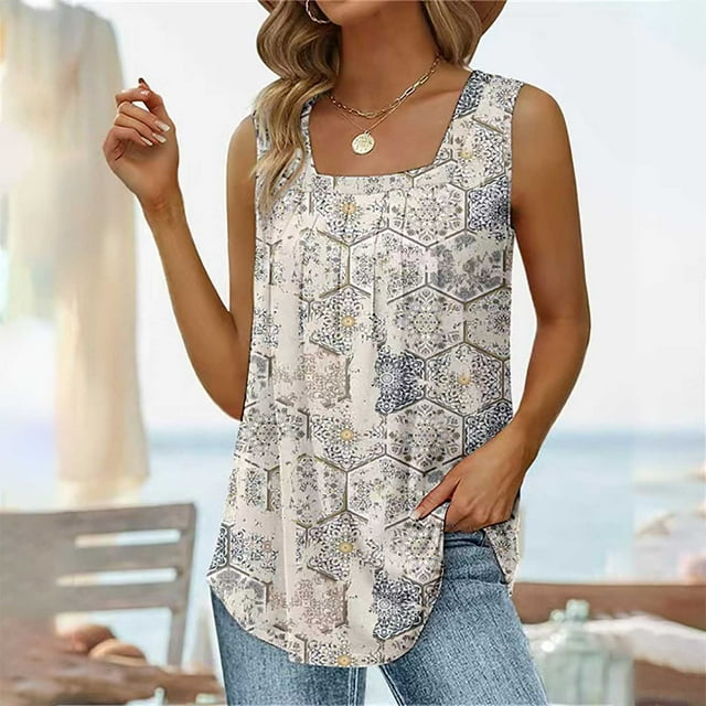 LSLJS Débardeurs pour Femmes T-shirt Ample Confortable à Col en V Imprimé Mode pour Femmes Blouse Sans Manches Hauts Décontractés