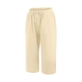 thumbnail image 5 of JJHGVB Cotton Linen Capris for Women Wide Leg Capri Cotton Linen Pants Dress Shorts for Women Wide Leg Shorts for Women Beach Boho Casual Pants High Waisted Pleated Womens Long Shorts Khaki 3XL, 5 of 9