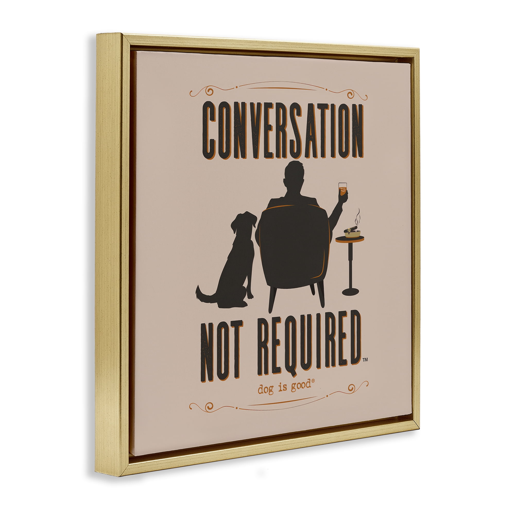 Stupell Industries No Conversation Dog Humor Animals Painting Gold Floater Framed Canvas Art Print Wall Art, 18 x 18