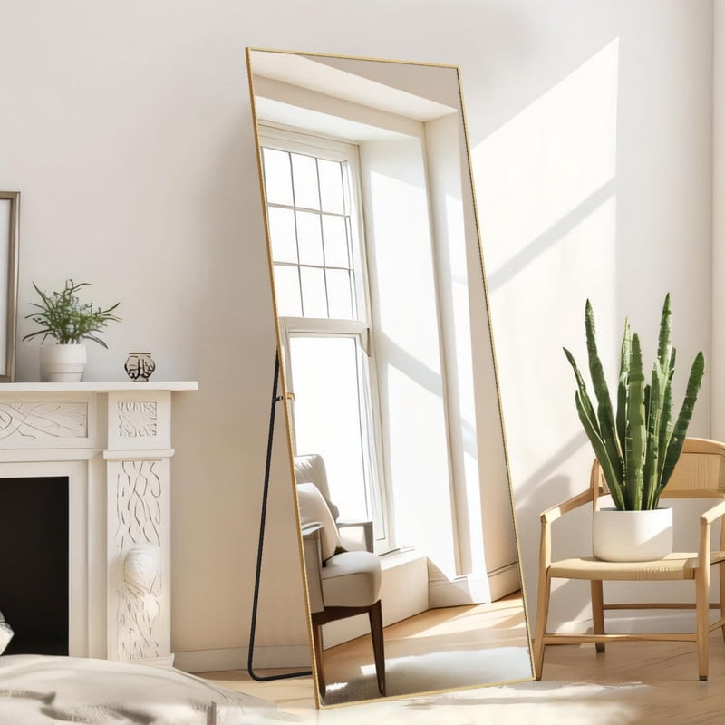 Gleamira 64"x21" Rectangle Full Length Mirror Floor Mirror Free Standing Mirror with Metal Frame, Gold