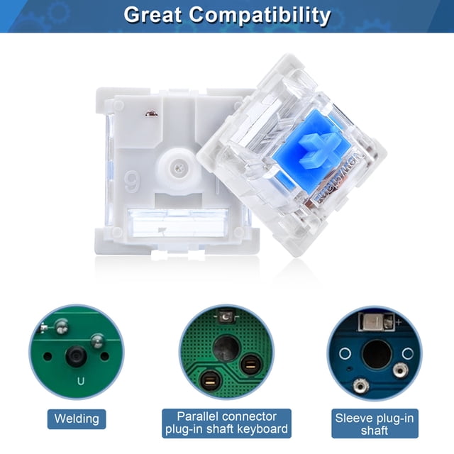 10pcs Blue Switch, Transparent Housing, LED Backlight, Premium Material for Excellent Touch Experience for Typists with PCB Mounted