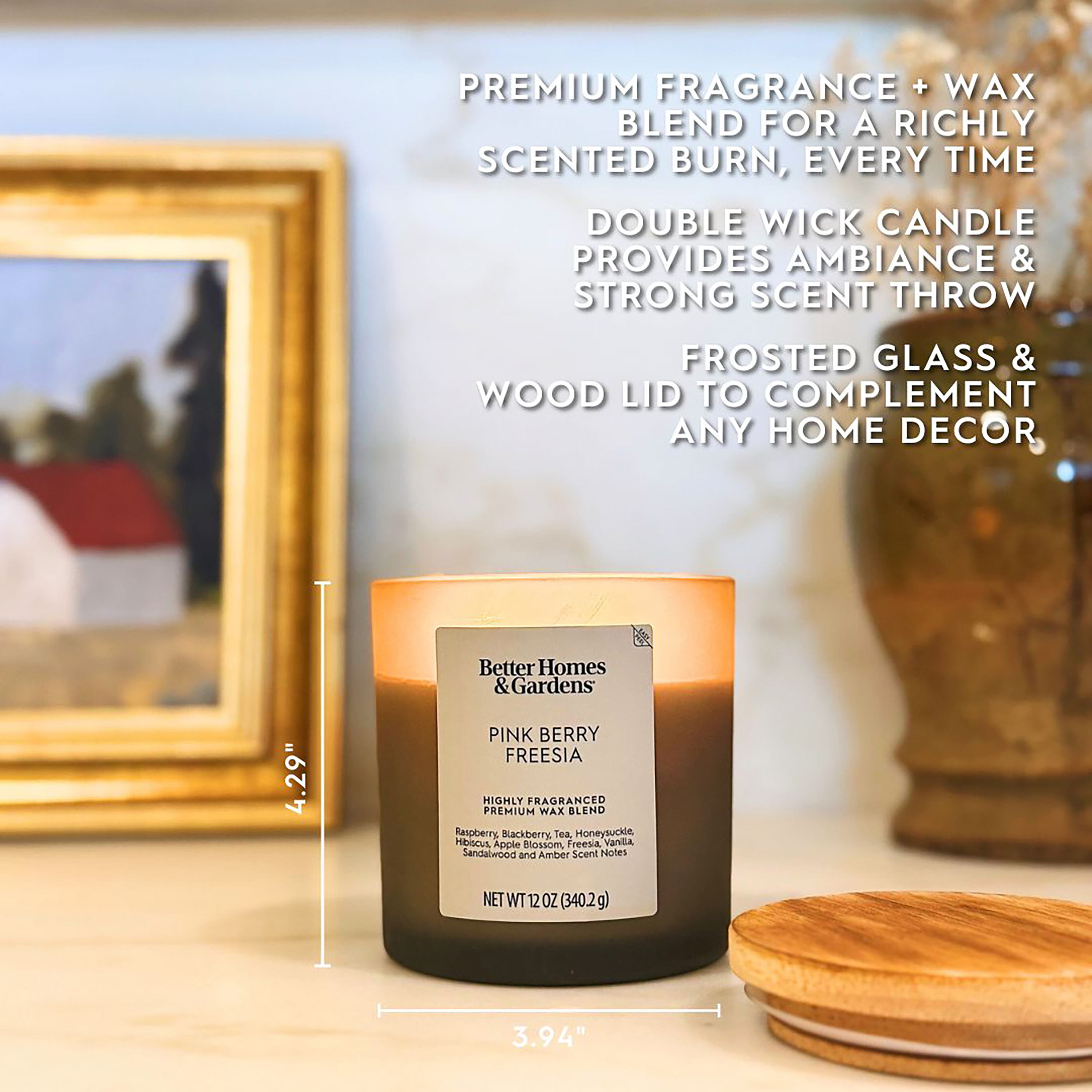 Better Homes & Gardens Pink Berry Freesia Scented 2-Wick Frosted Jar Candle 12oz.