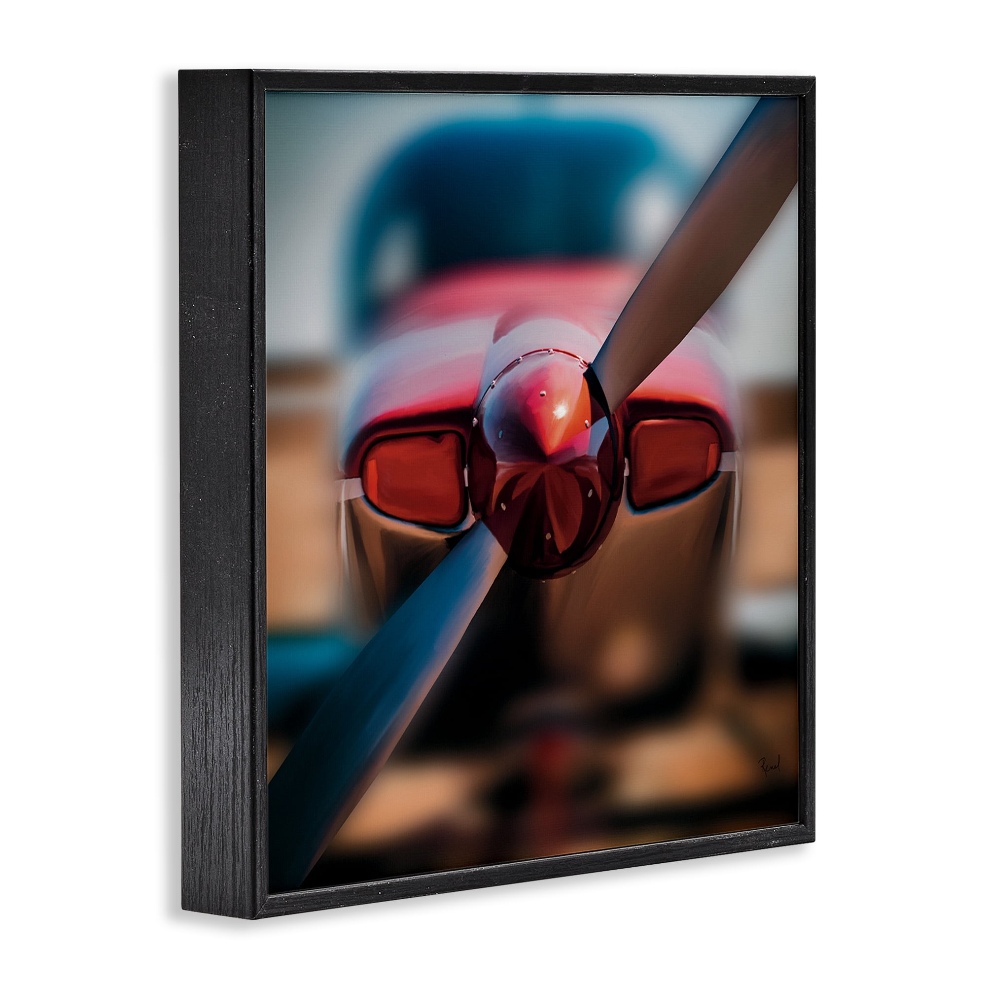 Stupell Industries Red Aircraft Propeller Black Framed Giclee Art, design by Renel Peters