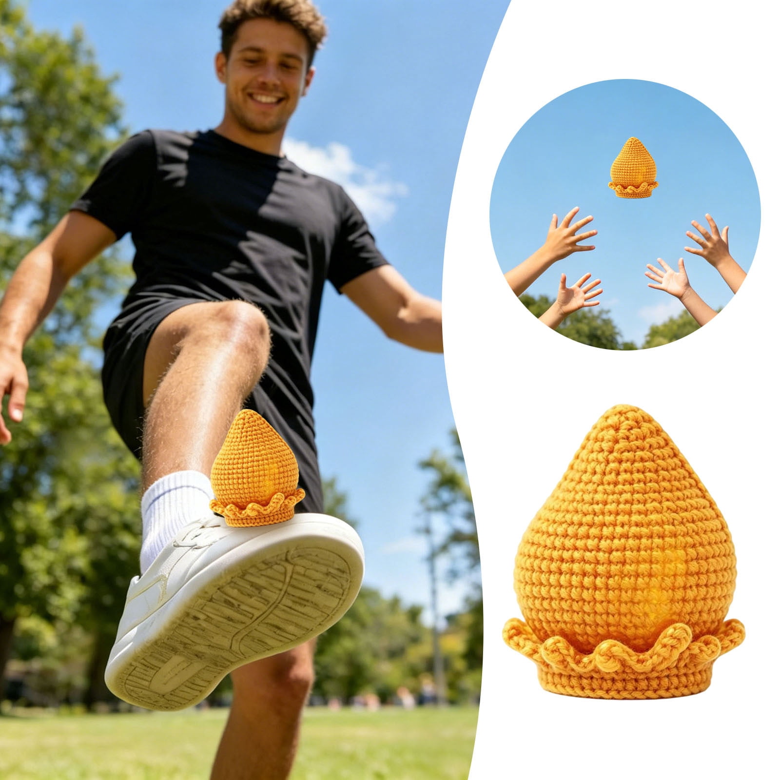 6 Pack Orange Peach Shaped Hacky Ball, 2.4 Inch Handmade Knitted Footbag for Kids and Adults, Soft Crochet Kick Sack for Coordination Training and Family Play