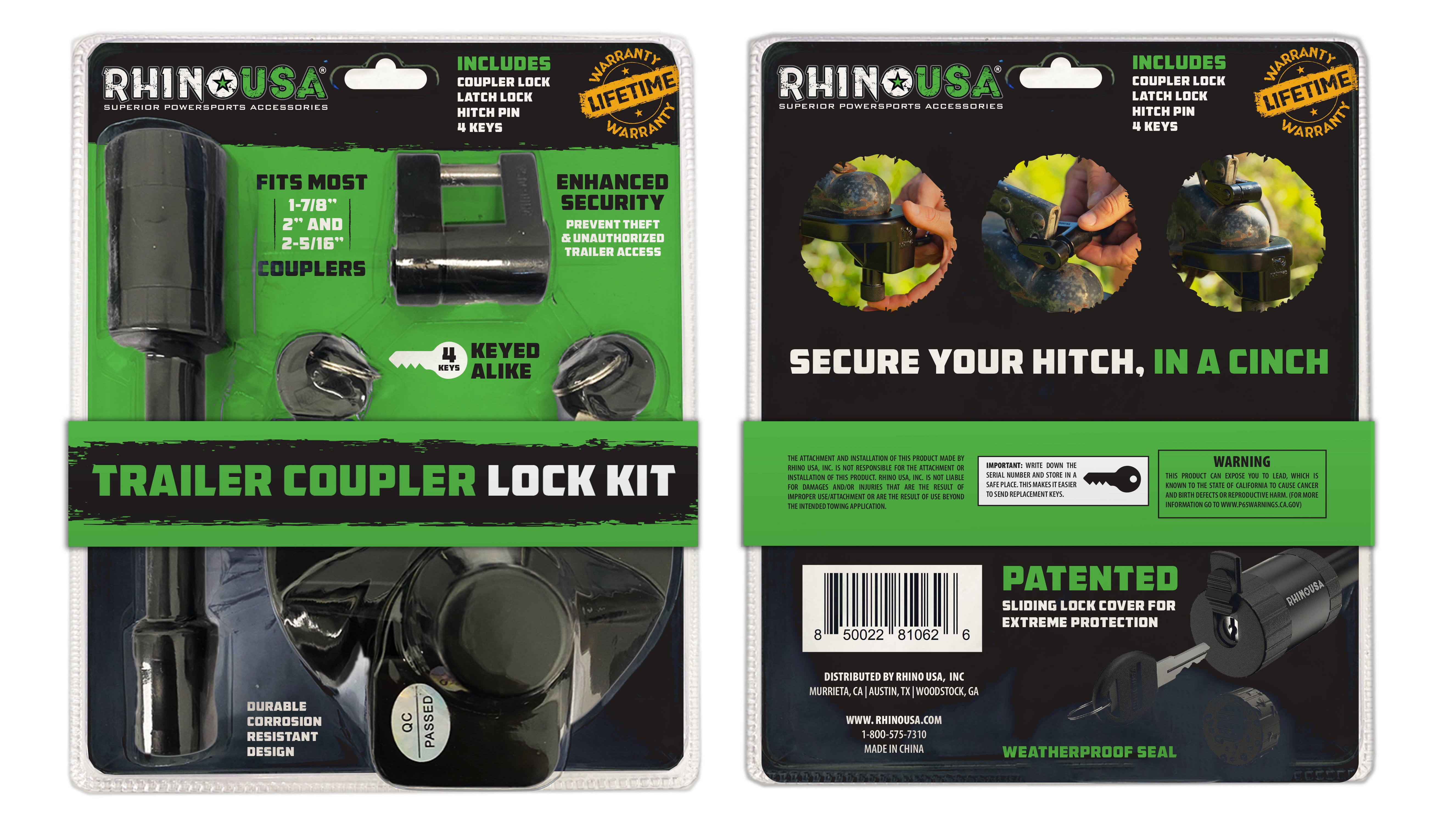 Rhino Heavy Duty 6" Drop Hitch 2" Receiver - Coupler Lock and Anti Rattle Hitch Tightener Set