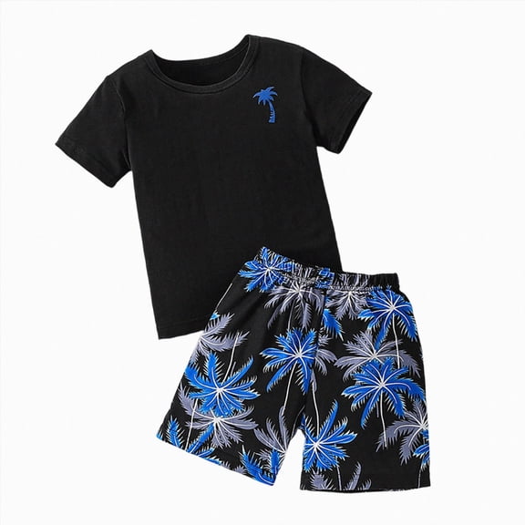 Boys Summer Outfits 2 Piece Clothing Set Tropical Short Sleeve T Shirt and Shorts Set Beach Vacation Clothes