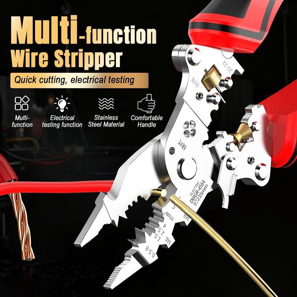 16 in 1 Wire Stripper Twister for Cutting and Pulling Wires, Multifunctional Foldable 16 in 1 Wire Stripper Twister with Voltage Tester,Professional Electrician Tool for DIY Home Use (1)
