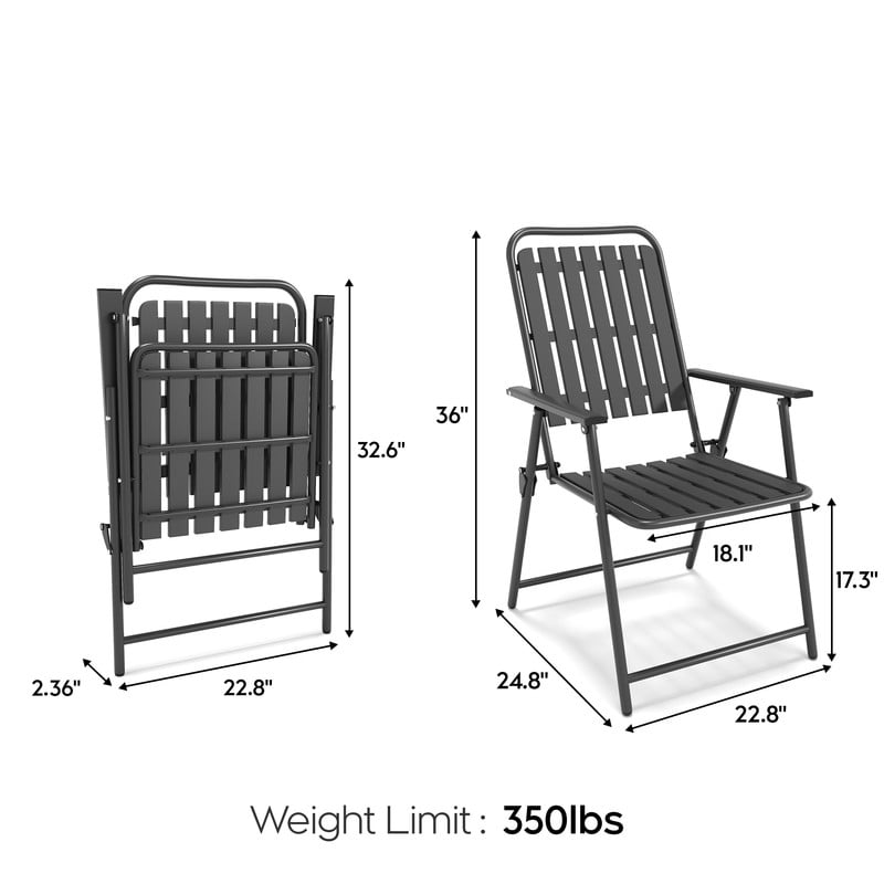 Howcool 3-Piece Outdoor Patio Chat Set, 2 Foldable Metal Chair & 1 Tempered Glass Side Table Bistro Set