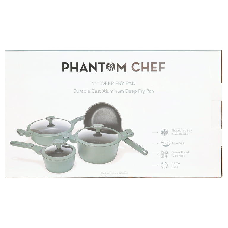 Phantom Chef 11 - Inch Deep Frypan with Lid – Cast Aluminum - Green -  Midnight Collection 