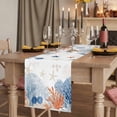 thumbnail image 2 of Orange Navy Blue Coral Table Runner, Summer Beach Coastal Ocean Washable Cotton Linen Table Runners 108 Inches Long, Dresser Scarf Runner for Dining/Living Room/Kitchen/Square Tables 13''x108'', 2 of 9