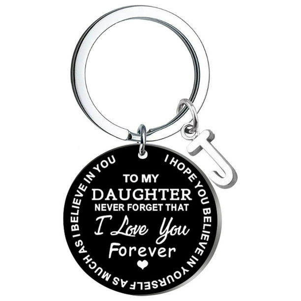 Llaveros para mujer, llavero de billetera, llavero de auto, lindo llavero DIY para mi hija, llavero de acero inoxidable negro con apellido de 26 letras, 2,5 cm, decoraciones de moda