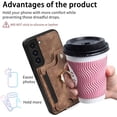 thumbnail image 6 of Phone Case for Samsung Galaxy S22 5G Wallet Cover with Tempered Glass Screen Protector and Wrist Strap Lanyard RFID Credit Card Holder Ring Stand Cell Accessories S 22 22S 4G G5 6.1 inch Women Brown, 6 of 13