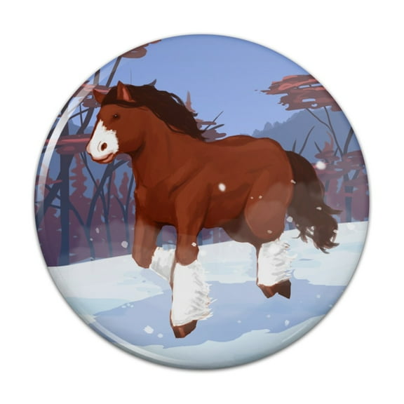 Clydesdale Horse Running in Snow Pinback Button Pin
