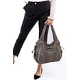 thumbnail image 6 of Braided Washed Leather Soft Purse Ultra Soft Leather Shoulder Bag Grey, 6 of 6