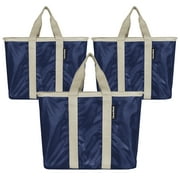 CleverMade Collapsible Reusable Bag Totes, 20L, Navy/Cream, 3 Pack