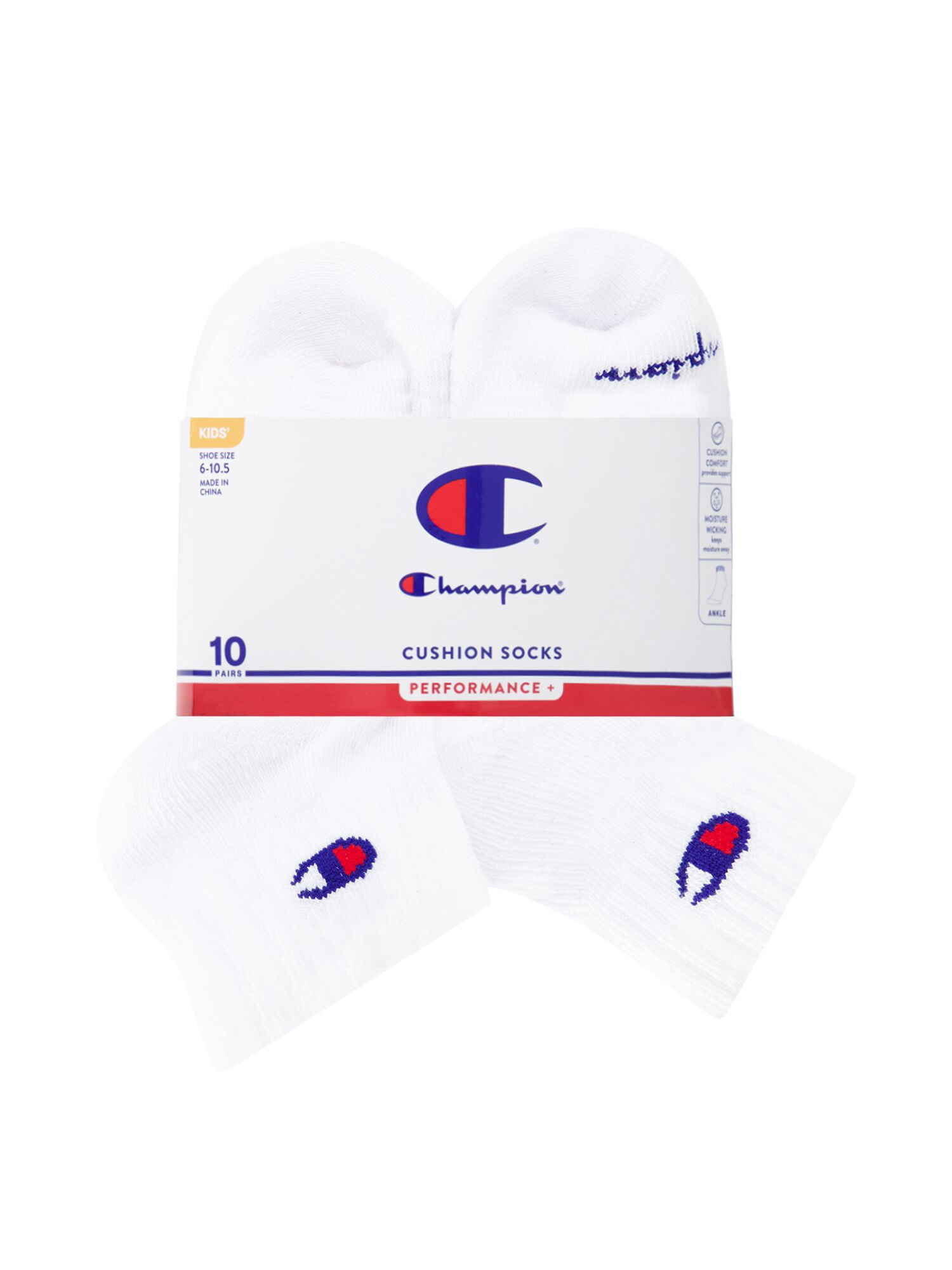 Champion Boys Cushion Performance+ Kid Ankle Socks, 10 Pack, Sizes S–L