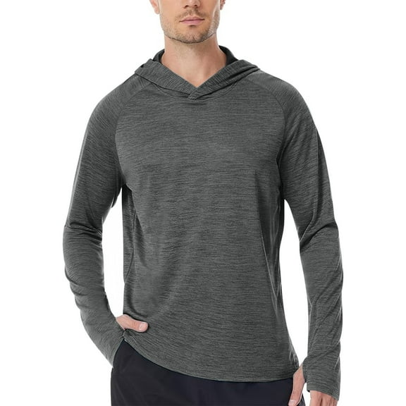 Ohufall UPF 50  Fishing Shirts for Men Summer Solid Long Sleeve Sunscreen Hoodies with Thumbhole Lightweight Breathable UV Protection Outdoor Hiking Shirts