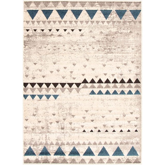 ECARPETGALLERY Modern Geometric Area Rug for Living Room Bedroom, Ivory Blue Carpet, 5'3'' x 7'3''