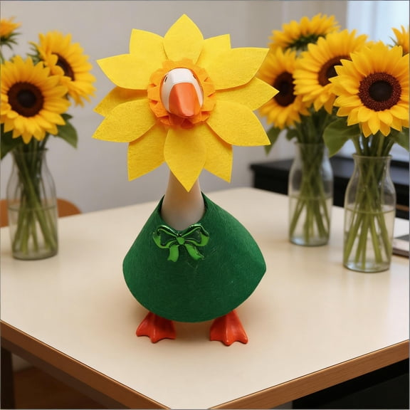 RUINIXCW 7 Inch Spring Summer Goose Outfits Desk Duck Outfit Mini Porch Goose Outfit for Desk Goose Figurine Desk Goose Clothes Green Dress and Sunflower Hat Set Table Centerpieces Decor (No Goose)