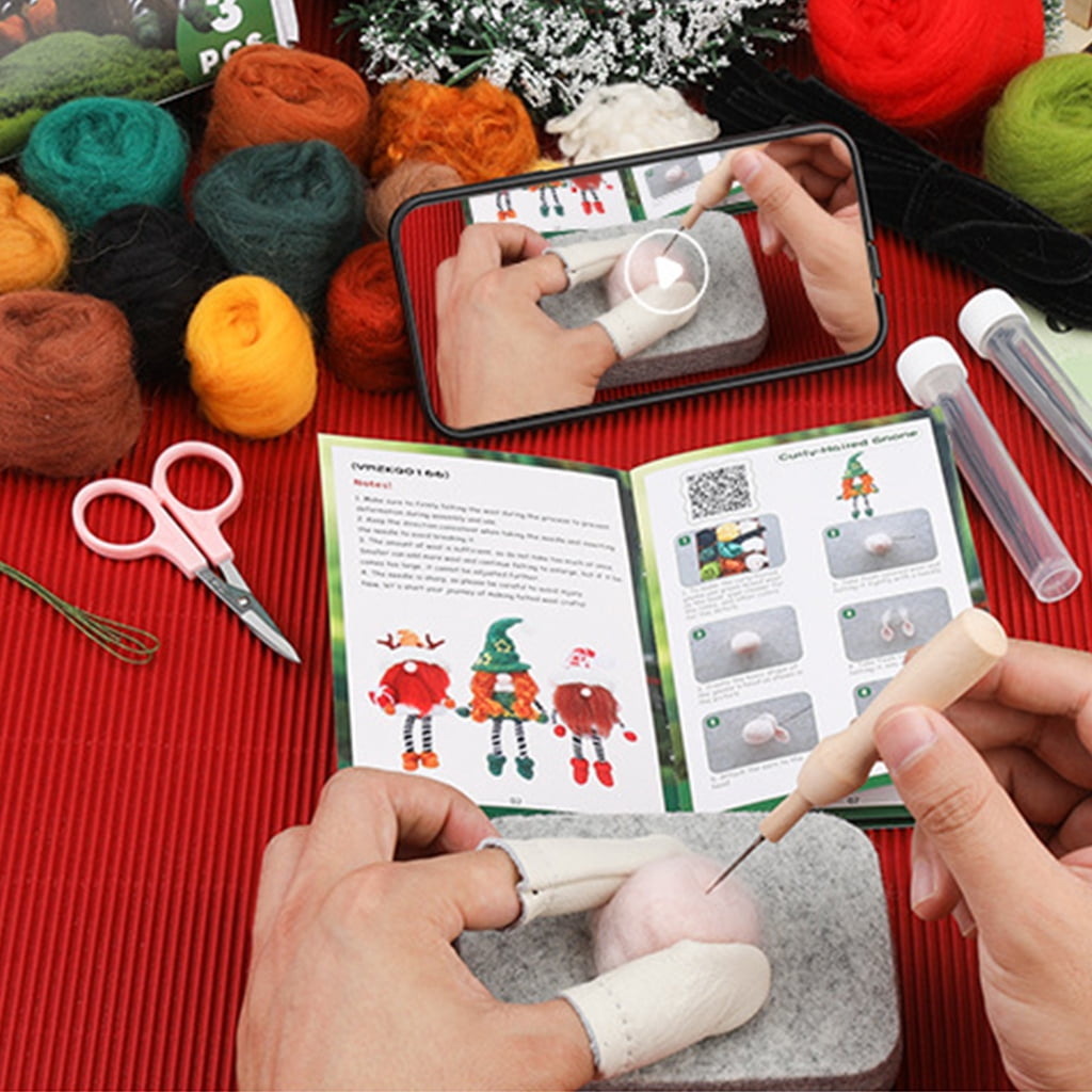 JZROCKER Gnomes Needle Felting Starter Kits Handmade Needle Felting Kits Wool Needle Felting Tool Kits with Felt Tool