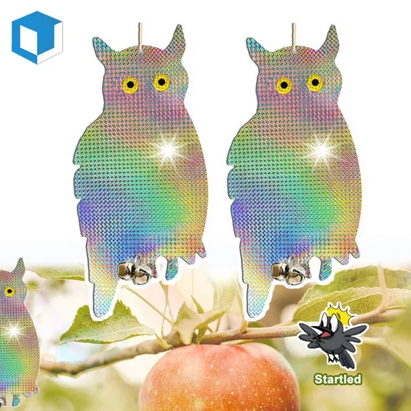 PURELY- 2 Pack Reflective Bird Repellent Deterrent Scarecrow Owl Decoy Garden Hanging