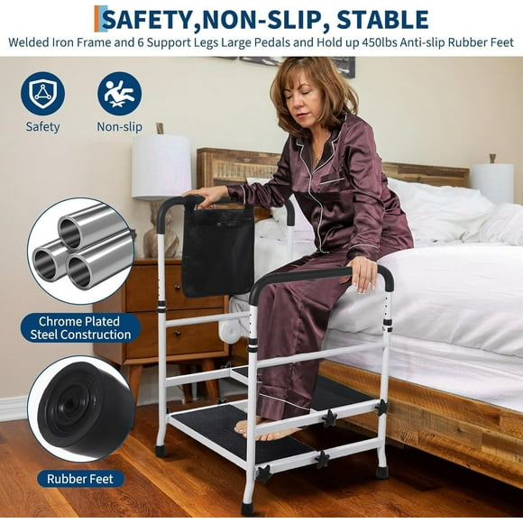 EastVita TrilenarsStep Stool with Dual Handle and Non Skid Rubber Platform,Bed Rails with Adjustable Height Bed Safety Step,Handicap Steps for Elderly,Daily Support,Double Handrails and Double Layers