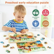 SYNARRY Large Wooden Puzzles for Kids 6-in-1 Gift Box(Each 60 pcs), FSC Certified, Educational Jigsaw Puzzle for Preschool Kids Ages 3-6, Wooden Puzzles for Boys Ages 3-8