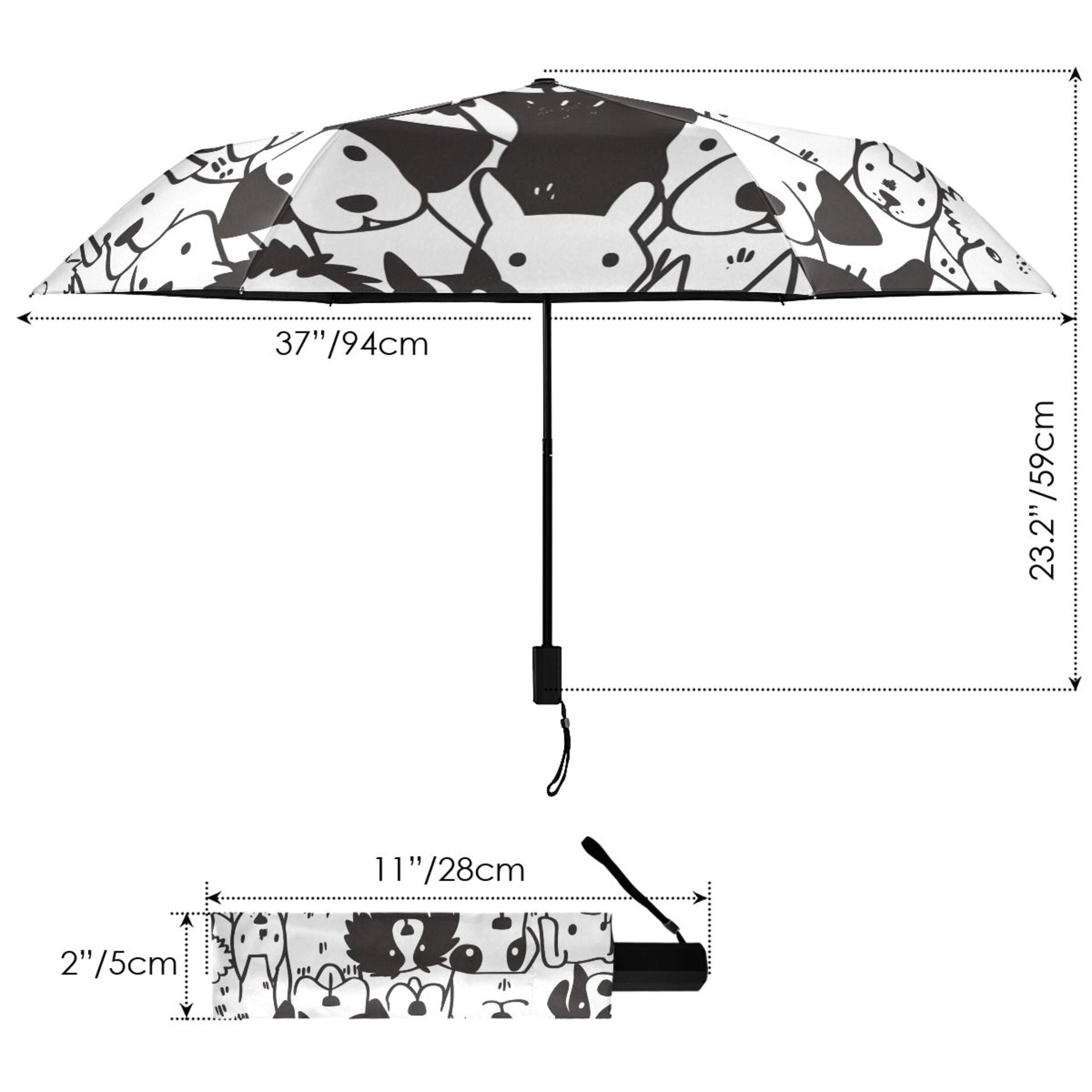 ALAZA Doodle Dogs UPF 50+ Compact Folding Umbrella for Rain Travel Umbrella Packable