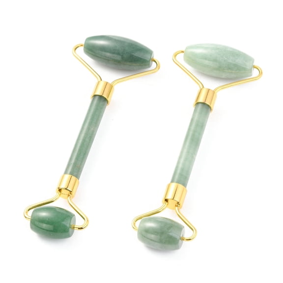 1pc Green Aventurine Brass Face Massager Facial Rollers Golden 142~150x54~58x19~22mm
