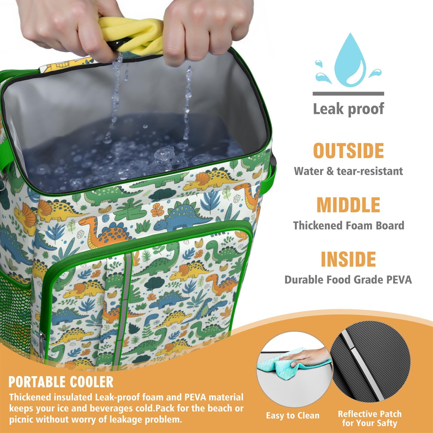 Travel Cooler Bag - LightColor Dinosaurs Floral Pattern Camping Beer Cooler Backpack with Bottle Opener- Waterproof Insulated Picnic Backpacks - Cooler Bag for Beach