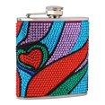 thumbnail image 2 of Hip Flask Holding 6 oz - Rhinestone Heart Pattern Design - Pocket Size Stainless Steel Rustproof Screw-On cap - Purple green Red and Blue Finish, 2 of 4