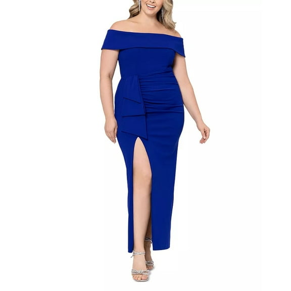 Xscape MARINE Women's Off-the-Shoulder Ruched Scuba Crepe Gown, US 14W