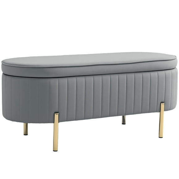 HOMCOM Upholstered Bedroom Bench, Channel Tufted Ottoman Bench, Grey
