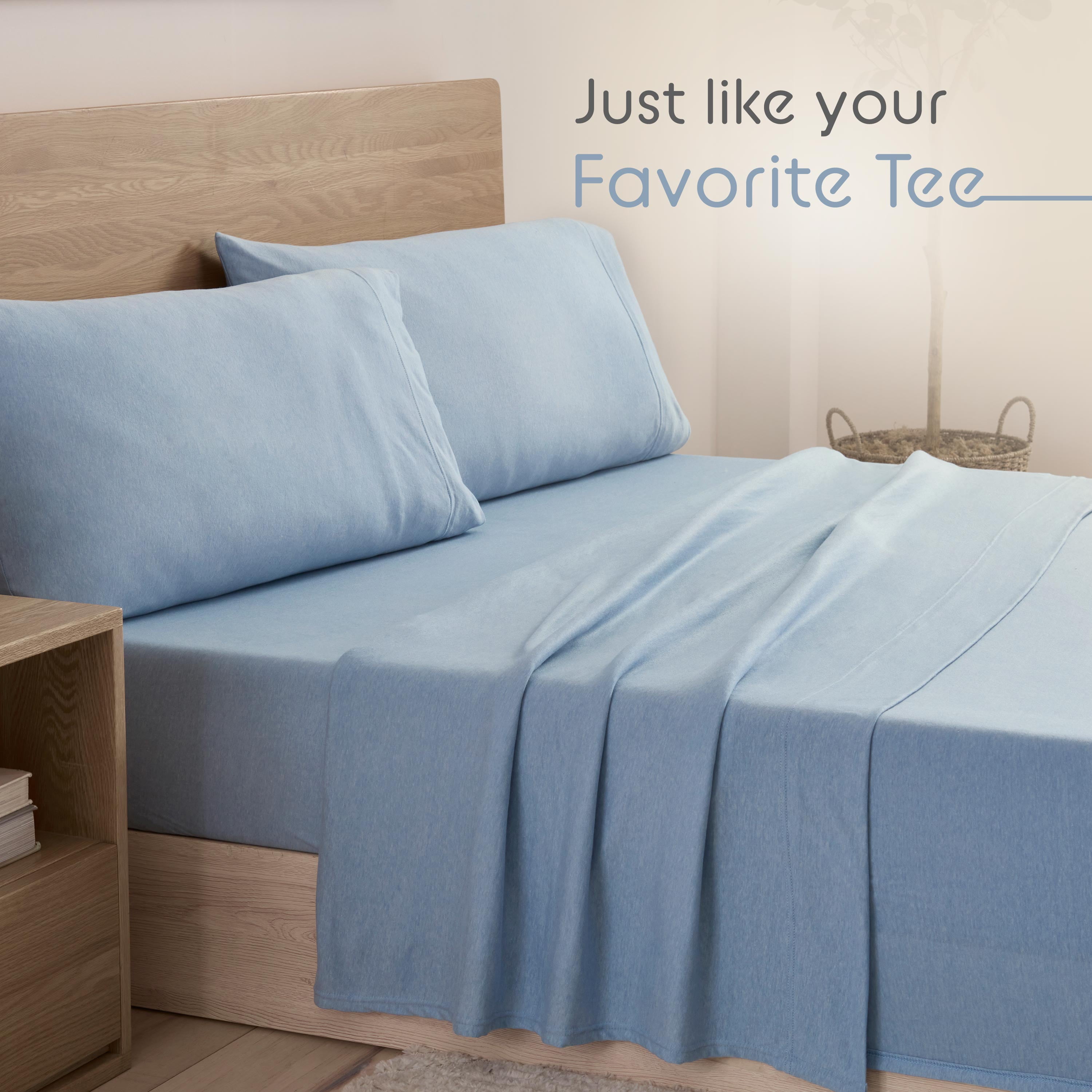 Vellux Jersey Knit 4-Piece King Sheet Set, Cotton Blend, Blue