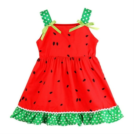 

Bagilaanoe Toddler Baby Girl Summer Dress Watermelon Print Sleeveless A-line Dresses 12M 18M 24M 3T 4T 5T Kids Patchwork Swing Sundress