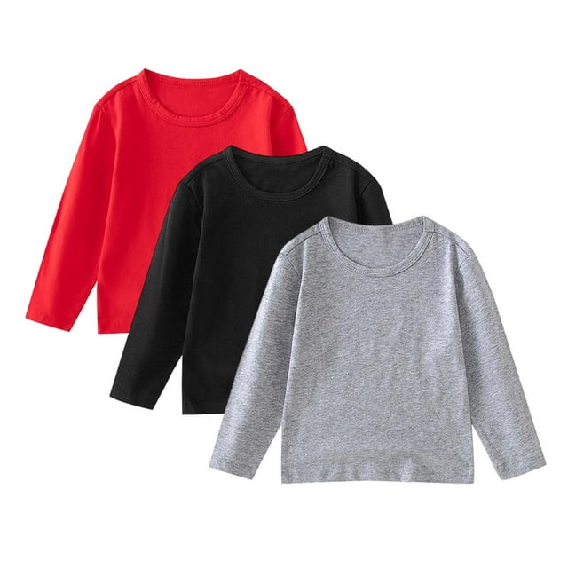 Ohufall Hauts Légers pour Enfants 12M-11T Garçons Filles Manches Longues Extensibles Décontractés Col Rond Confortables Pulls Fins, Lot de 3