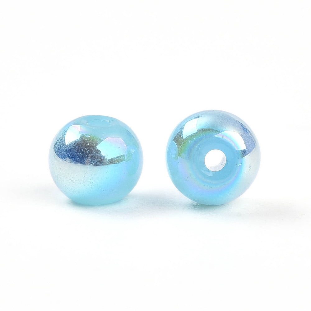 Electroplate Pearlized Glass Pearl Beads Iridescent Round Light Sky Blue 6x5.5mm Hole: 1.2~1.4mm about 1730pcs/Pound