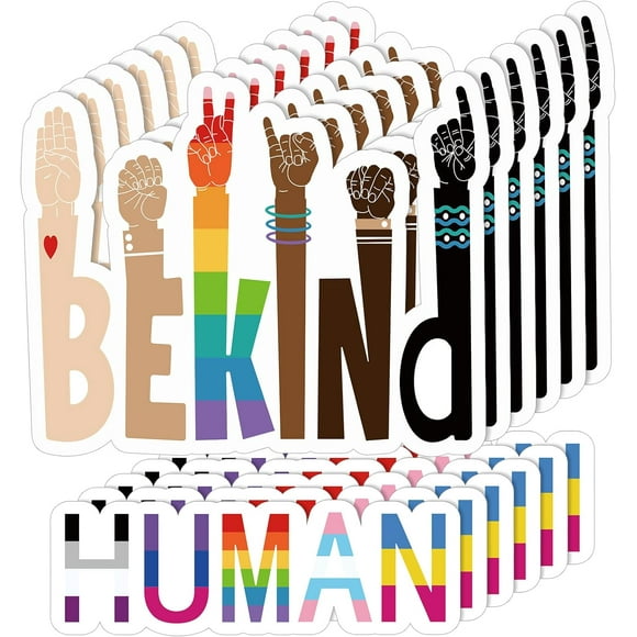 HAHDAXIA Be Kind Stickers Pride Stickers Human Rainbow Bumper Stickers Pride Decals for Cars Be Kind Sign Sticker ASL Sticker Auto Truck Bumper Wall Laptop Sticker (12 Pieces)