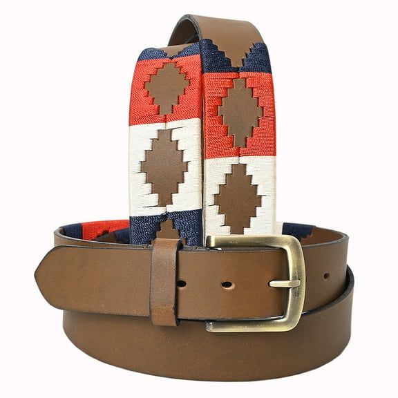 BE BAR H EQUINE Western Genuine Leather Men And Women Brown Belt Embroidered Red Blue & White