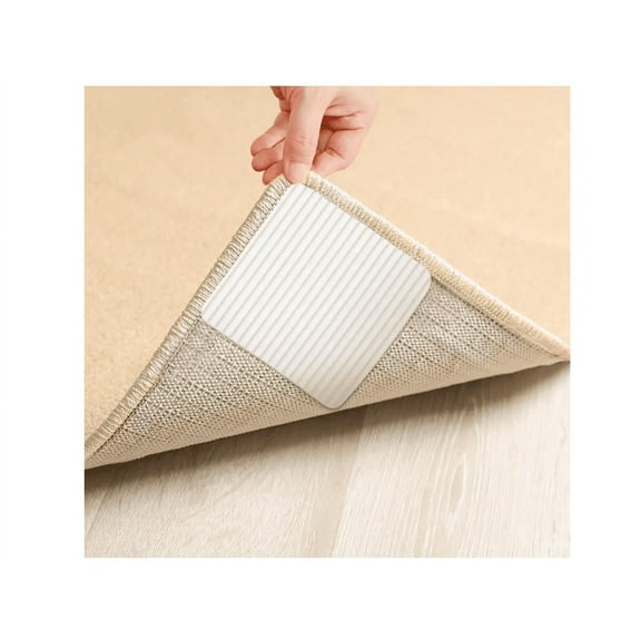 8-pack Rug Grippers Carpet Grip Area Anti Curling Pads Keep Rug in Place & Corners Flat, Outdoor Tape on Wood Flooring Stickers Anti Skid Mat Adhesive for Hardwood Floors Tiles (White)