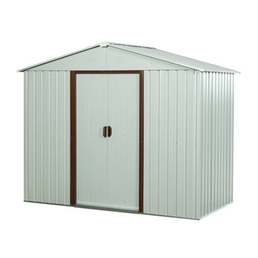 Roninkier 6x5 ft Outdoor Metal Storage Shed with Hooks， Galvanized Iron Frame Tool Shed for Lawn，White