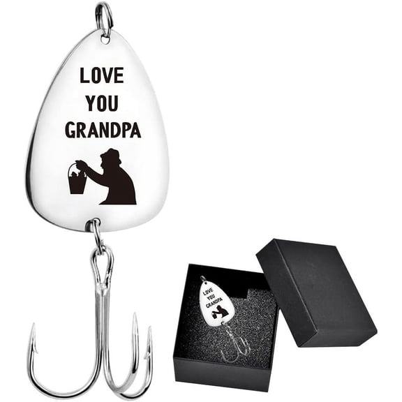 Love You Grandpa Engraved Fishing Hook with Gift Box Metal Treble Fishhooks Fishing Circle Hook with Gift Box Fishing Lures Hook Fishing Tackle for Father's Day Birthday Gift diy