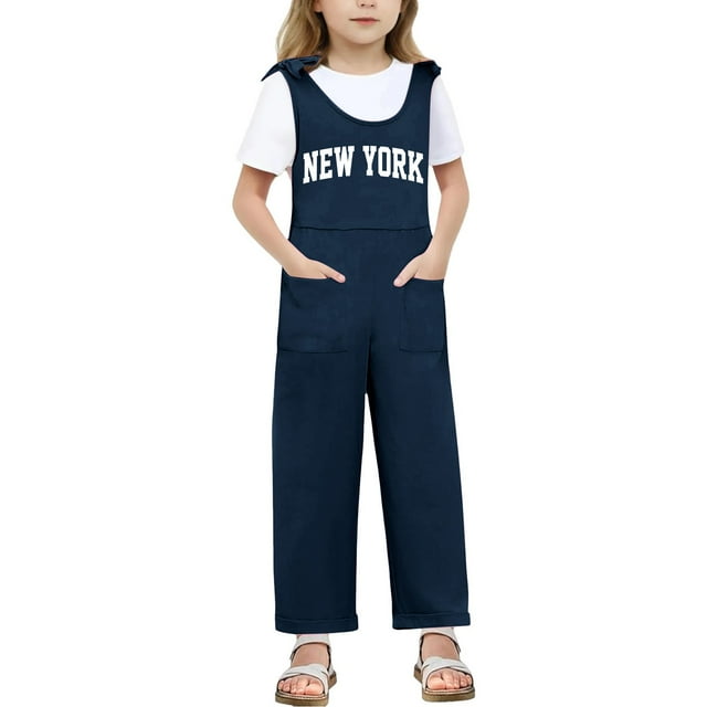 WENXIAOO Tween Girls Sleeveless Jumpsuit Casual School Romper Letter Graphic Rompers with Pockets Spring Summer Romper Rompers for Girls 11-12 Years