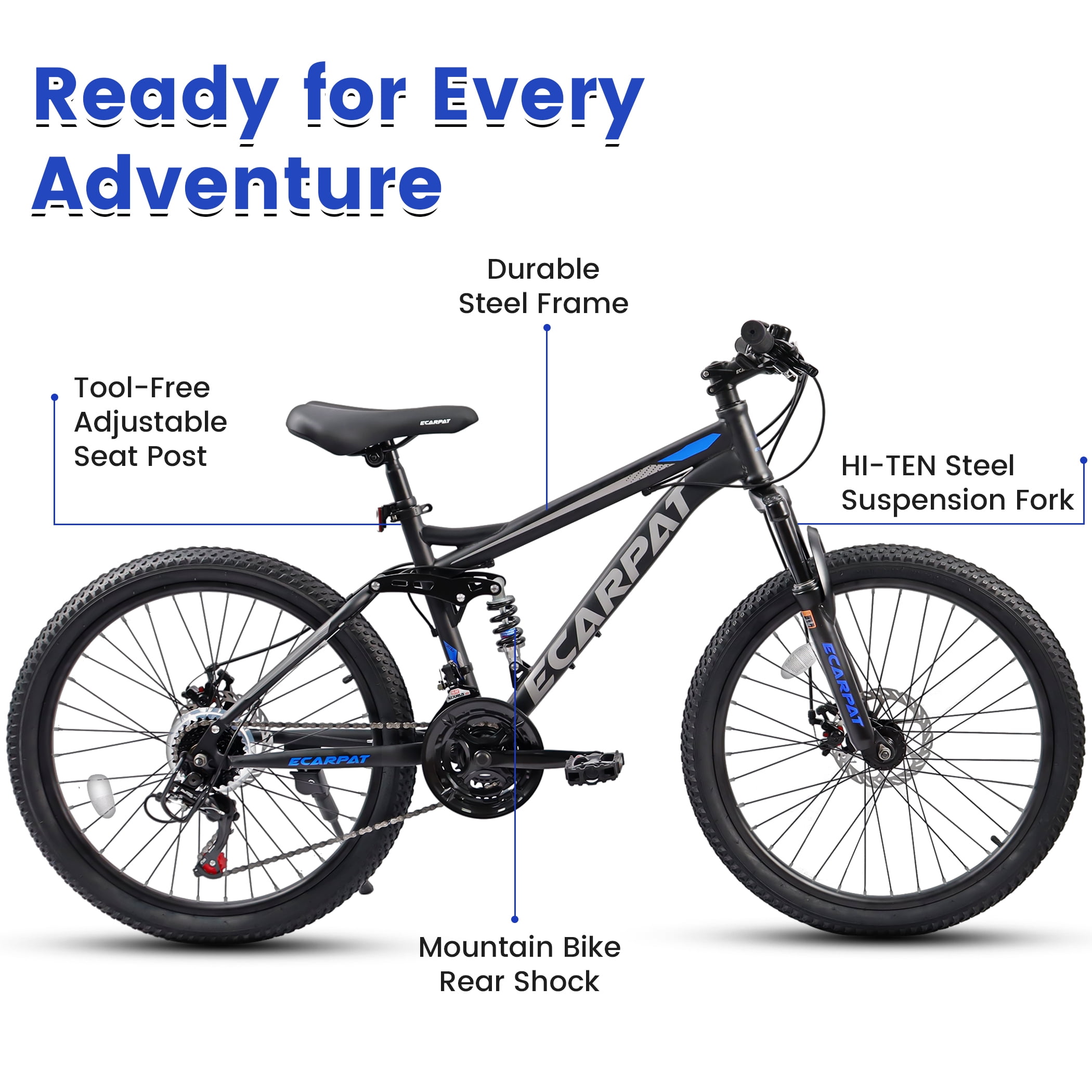 Ecarpat 24 Inch Mountain Bike, 21-Speed Disc Brake for Mens Womens