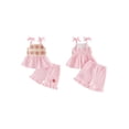 thumbnail image 2 of BemeyourBBs Toddler Baby Girl Summer Clothes Infant Baby Girls 2 Piece Outfits Crochet Granny Square Floral Embroidered Eyelet Sleeveless Plaid Print Tank Tops and Ruffled Shorts Set, 2 of 9