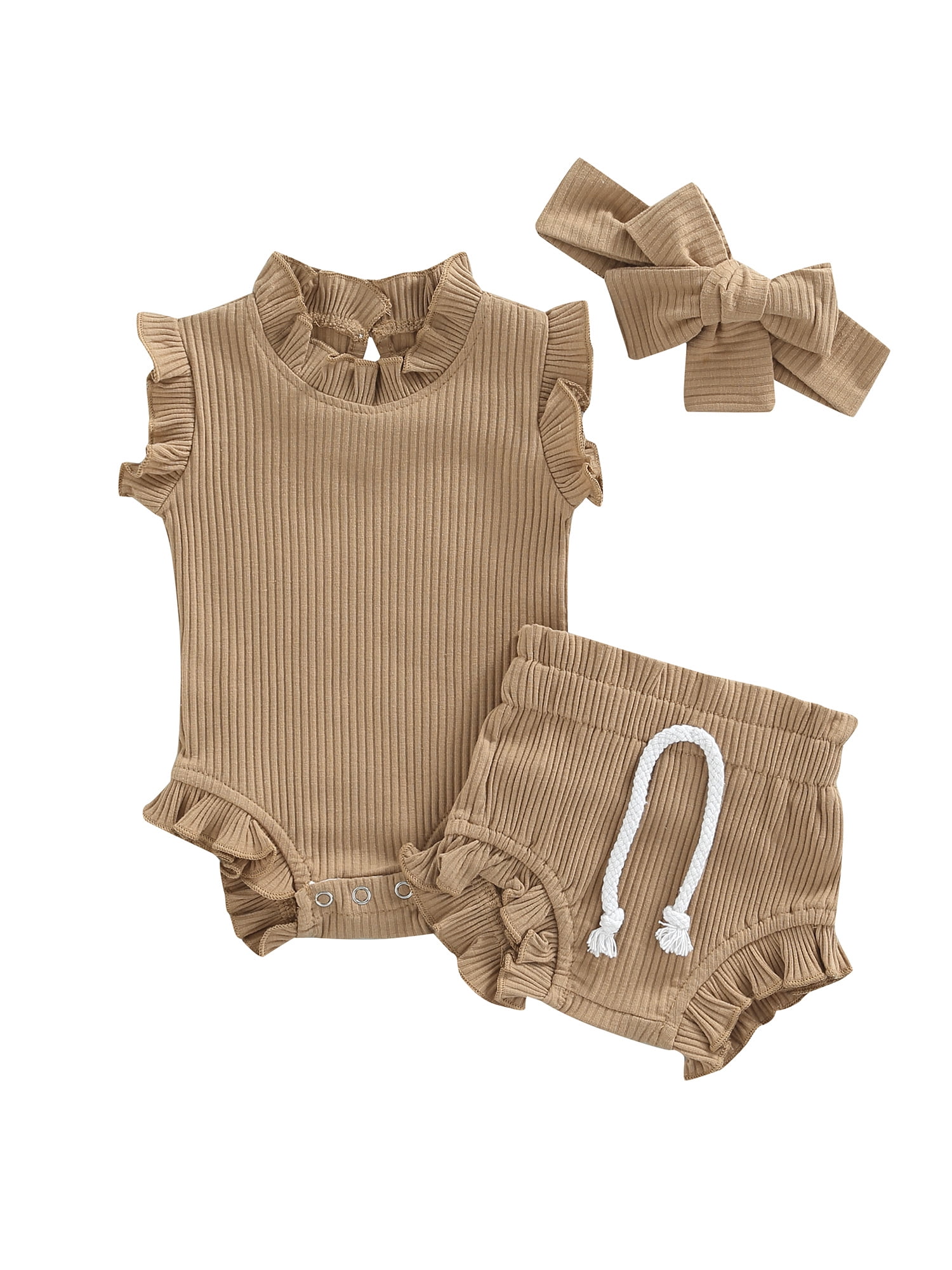 Newborn Infant Baby Girl Boy Outfit Solid Sleeveless Halter Romper Top and Shorts Bloomers Summer Clothes Set 