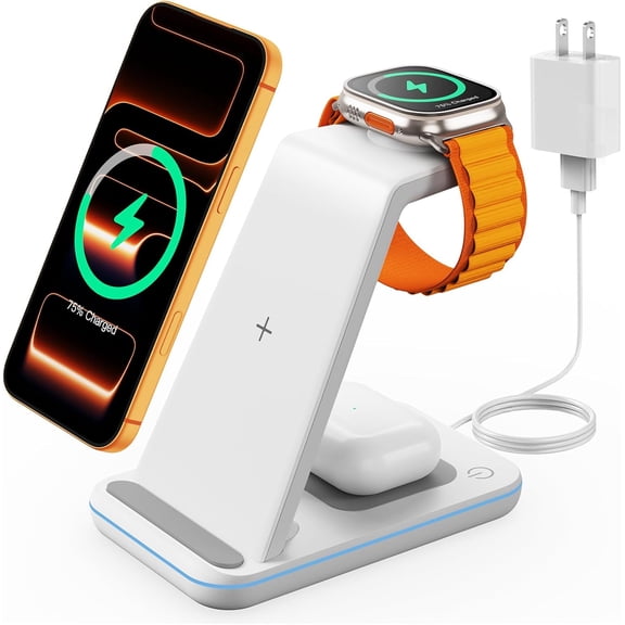 GEEKERA 3 in 1 Wireless Charging Station for Apple, Fast Wireless Charger Stand Dock for iPhone 17 16 15 14 13 12 11 Pro Max Plus XR XS X, Apple Watch Ultra/11/10/9/SE/8/7/6/5/4/3/2, AirPods Pro/4/3/